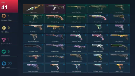 AP | Outpost Melee | Prime Vandal | Infinity Guardian | Infinity Bulldog | 41 Skin | 27 Agent | 128 Buddy | Lv370