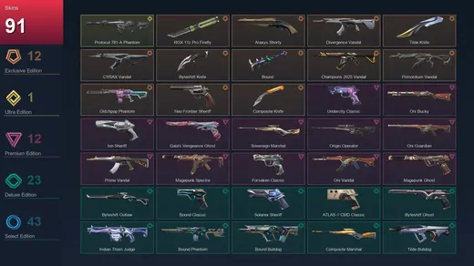 EU | RGX 11z Pro Firefly | Araxys Shorty | Divergence Vandal | Tilde Knife | 91 Skin | 28 Agent | 116 Buddy | Gold II | Lv314 — Valorant account
