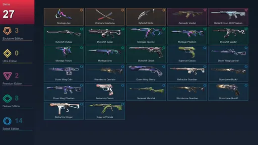 BR | Montage Axe | Onimaru Kunitsuna | Byteshift Knife | Aemondir Vandal | 27 Skin | 18 Agent | 35 Buddy | Lv60 — Valorant account