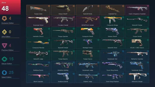 EU | Torque Coiler | Araxys Sheriff | Byteshift Knife | Celestial Fan | 48 Skin | 29 Agent | 106 Buddy | Ascendant I | Lv250