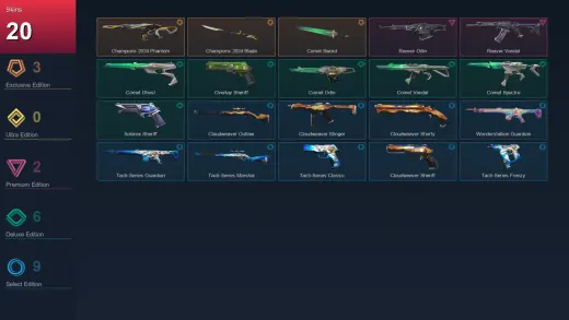 AP | Champions 2024 Phantom | Champions 2024 Blade | Comet Sword | Reaver Odin | 20 Skin | 28 Agent | 45 Buddy | Lv110 — Valorant account