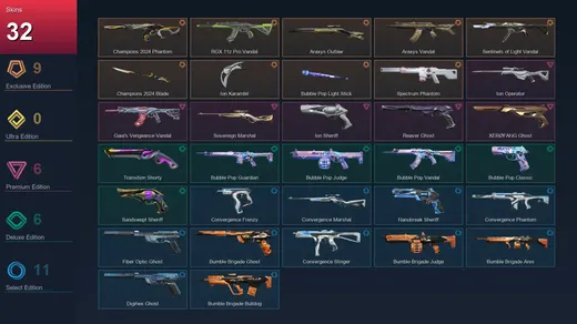 BR | Champions 2024 Phantom | RGX 11z Pro Vandal | Araxys Outlaw | Araxys Vandal | 32 Skin | 27 Agent | 79 Buddy | Lv191 — Valorant account