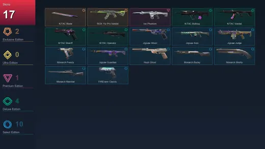 EU | K/TAC Blade | RGX 11z Pro Vandal | Ion Phantom | K/TAC Bulldog | 17 Skin | 11 Agent | 24 Buddy | Lv51