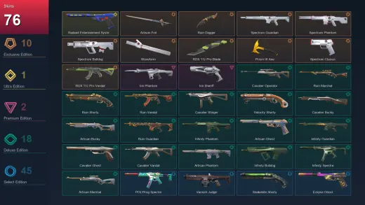 AP | Artisan Foil | Ruin Dagger | Spectrum Guardian | Spectrum Phantom | 76 Skin | 22 Agent | 108 Buddy | Lv178