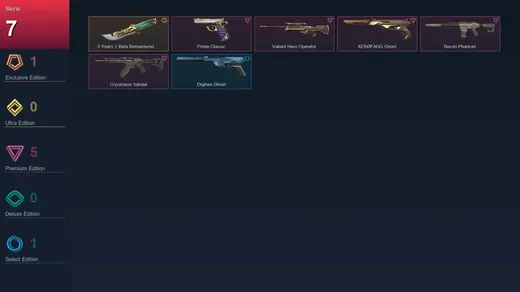 AP | 5 Years // Beta Remastered Knife | Prime Classic | Valiant Hero Operator | XERØFANG Ghost | 7 Skin | 17 Agent | 19 Buddy | Silver III | Lv53