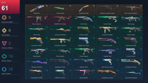 LA | Tilde Knife | Comet Sword | Composite Knife | Prelude to Chaos Vandal | 61 Skin | 28 Agent | 96 Buddy | Lv225