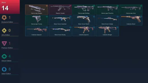 AP | Hieroscape Blades | Reaver Vandal | Hieroscape Bulldog | Hieroscape Phantom | 14 Skin | 13 Agent | 14 Buddy | Lv43 — Valorant account