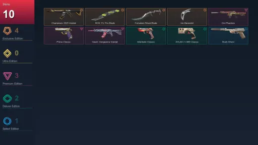 EU | Champions 2025 Vandal | RGX 11z Pro Blade | Forsaken Ritual Blade | Ion Karambit | 10 Skin | 25 Agent | 51 Buddy | Lv112