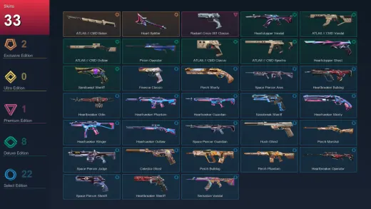 EU | ATLAS // CMD Baton | Heart Splitter | Radiant Crisis 001 Classic | Heartstopper Vandal | 33 Skin | 28 Agent | 60 Buddy | Lv135