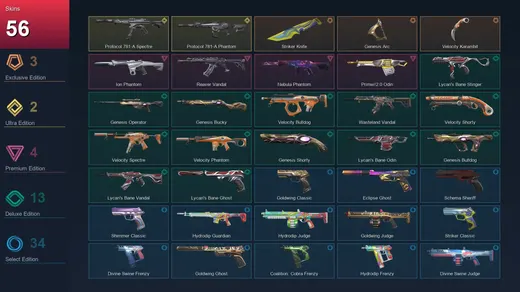 AP | Striker Knife | Genesis Arc | Velocity Karambit | Protocol 781-A Spectre | 56 Skin | 28 Agent | 79 Buddy | Lv195