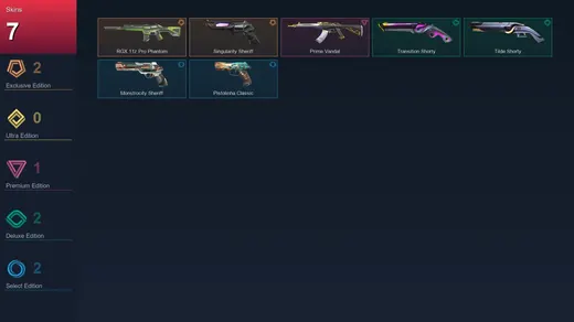 EU | RGX 11z Pro Phantom | Singularity Sheriff | Prime Vandal | Transition Shorty | 7 Skin | 22 Agent | 27 Buddy | Lv90 — Valorant account