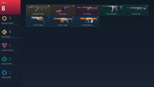 NA | Nebula Knife | Elderflame Vandal | Oni Phantom | Hivemind Spectre | 8 Skin | 8 Agent | 9 Buddy | Lv11