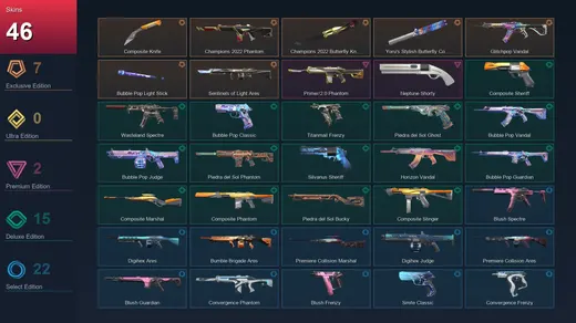 EU | Composite Knife | Champions 2022 Phantom | Champions 2022 Butterfly Knife | 46 Skin | 28 Agent | 67 Buddy | Lv101 — Valorant account