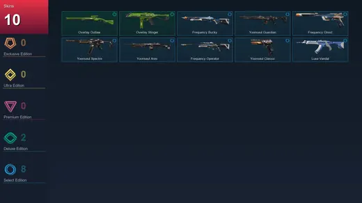 EU | Overlay Outlaw | Overlay Stinger | Frequency Bucky | Yoonseul Guardian | 10 Skin | 9 Agent | 8 Buddy | Lv19