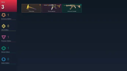 EU | Prime Axe | Prime Spectre | Aristocrat Vandal | 3 Skin | 7 Agent | 4 Buddy | Lv1