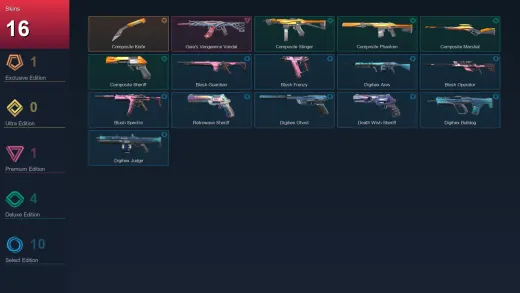 EU | Composite Knife | Gaia's Vengeance Vandal | Composite Stinger | Composite Phantom | 16 Skin | 21 Agent | 36 Buddy | Lv82