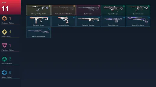 EU | Prelude to Chaos Phantom | ORA by OneTap Vandal | Bolt Phantom | Byteshift Judge | 11 Skin | 8 Agent | 13 Buddy | Lv26