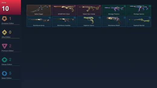 EU | Spline Dagger | XERØFANG Ghost | Valiant Hero Vandal | Montage Phantom | 10 Skin | 8 Agent | 7 Buddy | Lv15