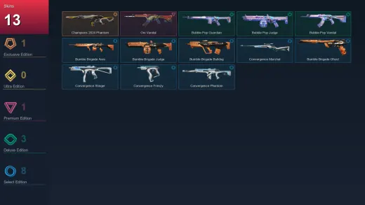 EU | Champions 2024 Phantom | Oni Vandal | Bubble Pop Guardian | Bubble Pop Judge | 13 Skin | 13 Agent | 22 Buddy | Lv40