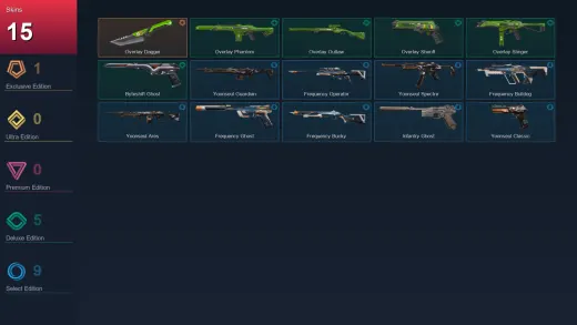 EU | Overlay Dagger | Overlay Phantom | Overlay Outlaw | Overlay Sheriff | 15 Skin | 23 Agent | 34 Buddy | Lv73