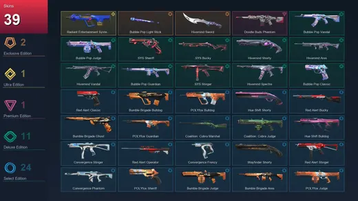 LA | Bubble Pop Light Stick | Hivemind Sword | Radiant Entertainment System Bulldog | Doodle Buds Phantom | 39 Skin | 15 Agent | 45 Buddy | Lv58 — Valorant account