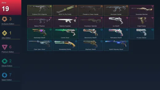 EU | RGX 11z Pro Firefly | Prelude to Chaos Vandal | Kuronami Vandal | Protocol 781-A Spectre | 19 Skin | 24 Agent | 53 Buddy | Lv154