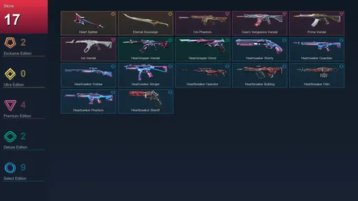 AP | Heart Splitter | Eternal Sovereign | Oni Phantom | Gaia's Vengeance Vandal | 17 Skin | 11 Agent | 15 Buddy | Lv30