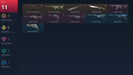 LA | Prelude to Chaos Vandal | RGX 11z Pro Phantom | Xenohunter Knife | Sovereign Sword | 11 Skin | 23 Agent | 46 Buddy | Lv117