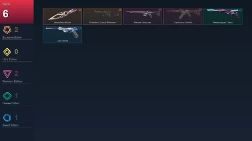 EU | Mystbloom Kunai | Prelude to Chaos Phantom | Reaver Guardian | Cryostasis Vandal | 6 Skin | 17 Agent | 12 Buddy | Lv54
