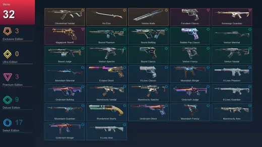 EU | ChronoVoid Vandal | Hu Else | Venturi Knife | Forsaken Classic | 32 Skin | 16 Agent | 44 Buddy | Lv61