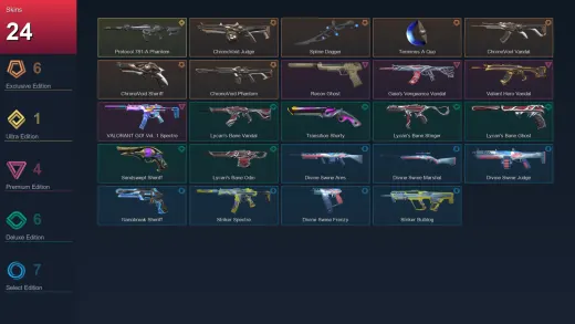 AP | ChronoVoid Judge | Spline Dagger | Terminus A Quo | ChronoVoid Vandal | 24 Skin | 29 Agent | 72 Buddy | Lv146