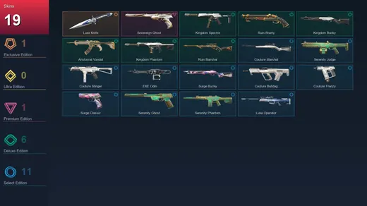 NA | Luxe Knife | Sovereign Ghost | Kingdom Spectre | Ruin Shorty | 19 Skin | 9 Agent | 18 Buddy | Lv15