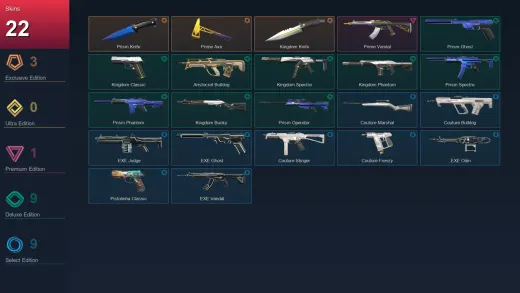 EU | Prism Knife | Prime Axe | Kingdom Knife | Prime Vandal | 22 Skin | 17 Agent | 33 Buddy | Lv37