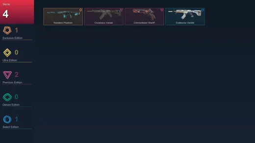 AP | Ruination Phantom | Cryostasis Vandal | Crimsonbeast Sheriff | Endeavour Vandal | 4 Skin | 14 Agent | 25 Buddy | Lv48
