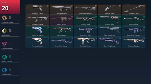 AP | Divergence Classic | Divergence Judge | Divergence Operator | Byteshift Knife | 20 Skin | 28 Agent | 52 Buddy | Lv90 — Valorant account