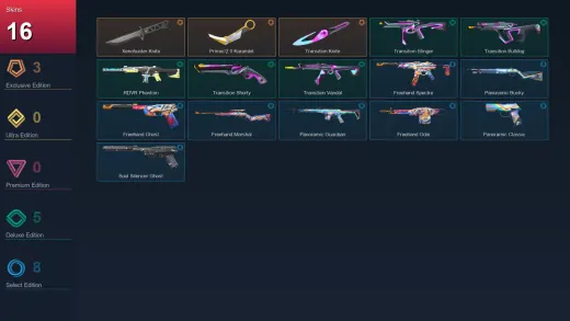 EU | Xenohunter Knife | Prime//2.0 Karambit | Transition Knife | Transition Stinger | 16 Skin | 26 Agent | 51 Buddy | Lv105