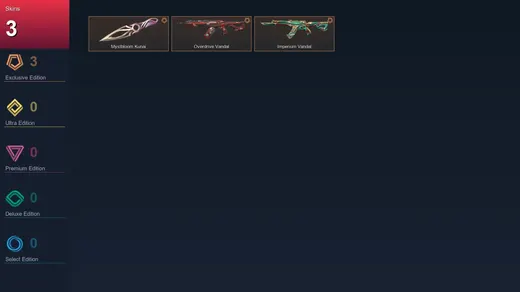 EU | Mystbloom Kunai | Overdrive Vandal | Imperium Vandal | 3 Skin | 16 Agent | 23 Buddy | Lv47