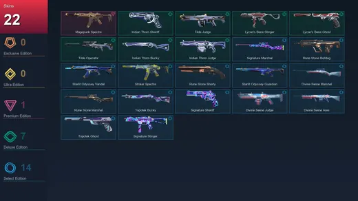 EU | Magepunk Spectre | Iridian Thorn Sheriff | Tilde Judge | Lycan's Bane Stinger | 22 Skin | 13 Agent | 25 Buddy | Lv42