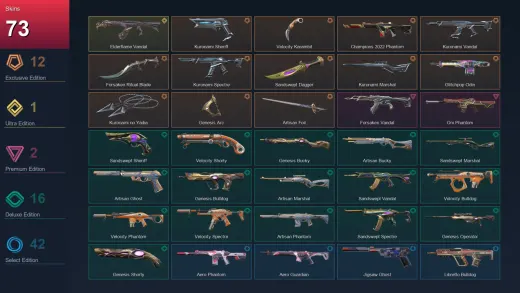 AP | Kuronami Sheriff | Velocity Karambit | Champions 2022 Phantom | Kuronami Vandal | 73 Skin | 28 Agent | 141 Buddy | Lv237