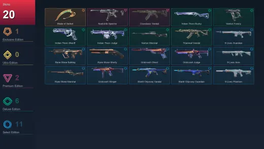 AP | Blade of Serket | Soulstrife Spectre | Cryostasis Vandal | Iridian Thorn Bucky | 20 Skin | 20 Agent | 32 Buddy | Lv54