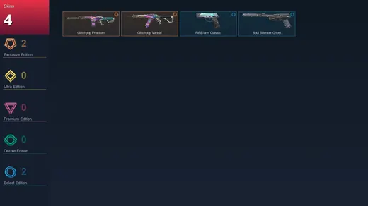 EU | Glitchpop Phantom | Glitchpop Vandal | FIRE/arm Classic | Soul Silencer Ghost | 4 Skin | 22 Agent | 53 Buddy | Lv106