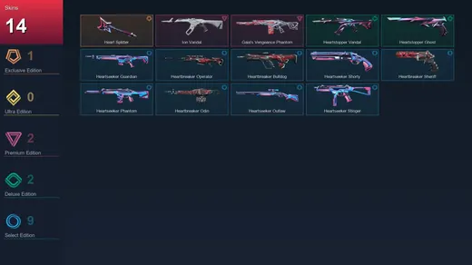 EU | Heart Splitter | Ion Vandal | Gaia's Vengeance Phantom | Heartstopper Vandal | 14 Skin | 13 Agent | 22 Buddy | Lv39