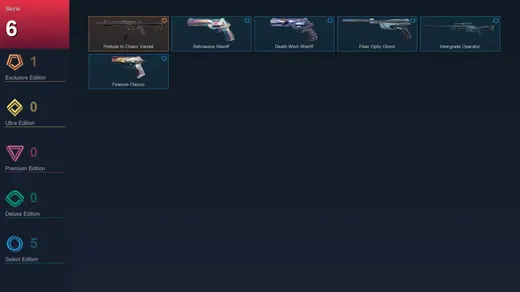 EU | Prelude to Chaos Vandal | Retrowave Sheriff | Death Wish Sheriff | Fiber Optic Ghost | 6 Skin | 22 Agent | 39 Buddy | Lv81
