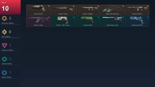 EU | Araxys Sheriff | Araxys Outlaw | Araxys Guardian | Araxys Bio-Atomizers | 10 Skin | 28 Agent | 31 Buddy | Lv109 — Valorant account
