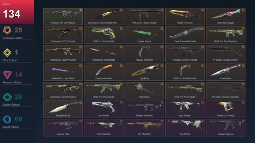 AP | Champions 2022 Butterfly Knife | Prelude to Chaos Stinger | Blade of Chaos | 134 Skin | 26 Agent | 130 Buddy | Lv172 — Valorant account