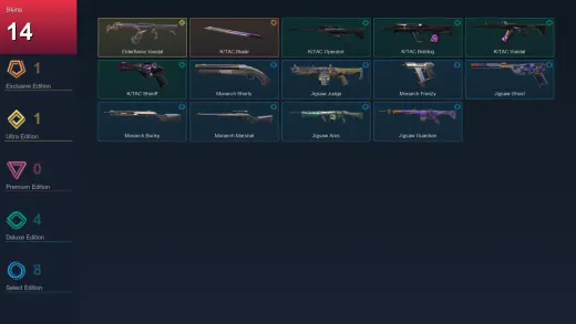 AP | K/TAC Blade | Elderflame Vandal | K/TAC Operator | K/TAC Bulldog | 14 Skin | 13 Agent | 16 Buddy | Lv41