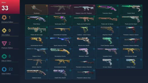 LA | Obsidiana | Cryostasis Vandal | Radiant Crisis 001 Phantom | Transition Shorty | 33 Skin | 24 Agent | 83 Buddy | Lv339