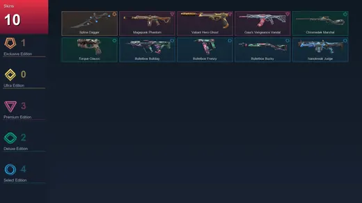 EU | Spline Dagger | Magepunk Phantom | Valiant Hero Ghost | Gaia's Vengeance Vandal | 10 Skin | 10 Agent | 5 Buddy | Lv16