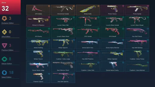 AP | .SYS Melee | ChronoVoid Vandal | Striker Knife | Prime Classic | 32 Skin | 27 Agent | 54 Buddy | Lv99 — Valorant account