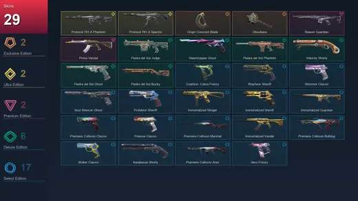 AP | Origin Crescent Blade | Obsidiana | Protocol 781-A Phantom | Protocol 781-A Spectre | 29 Skin | 26 Agent | 78 Buddy | Lv177